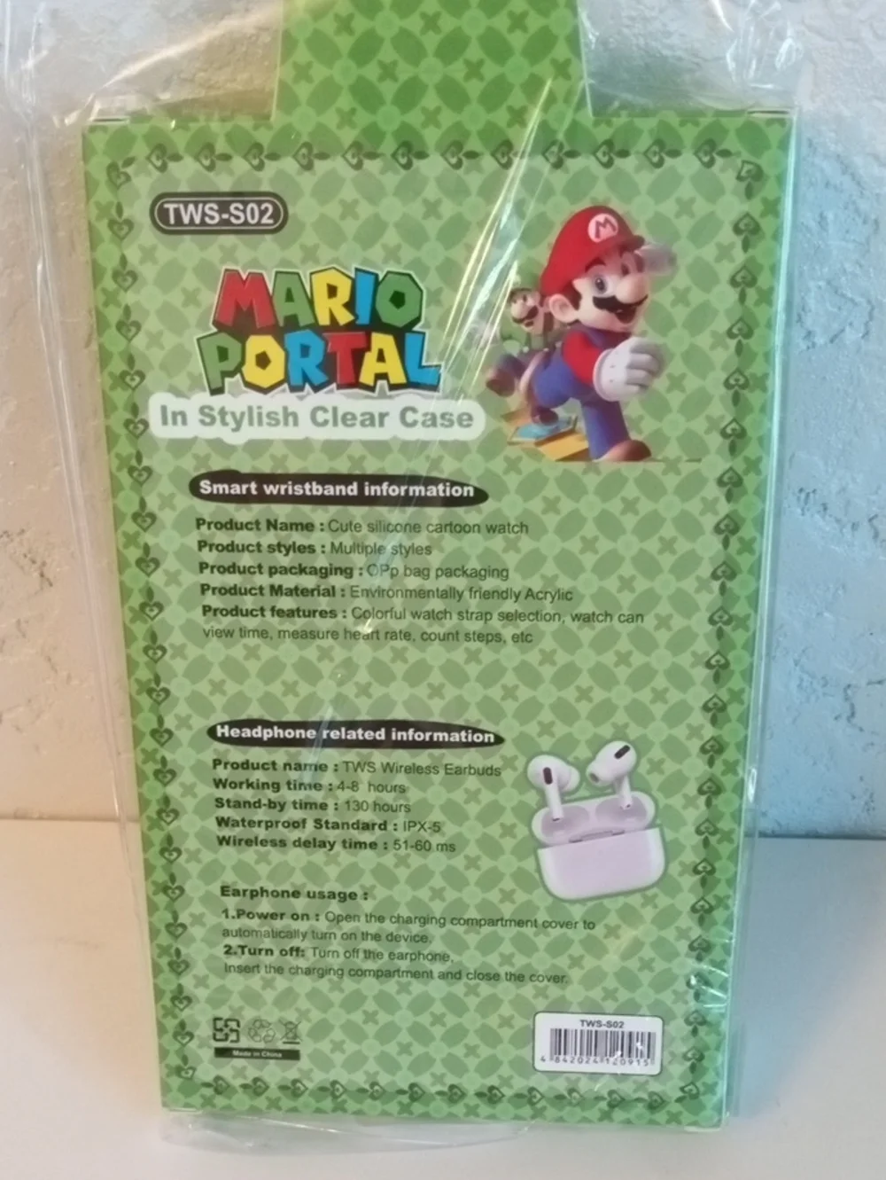 Mario Portal Green Wireless Earbuds & Smartwatch Set